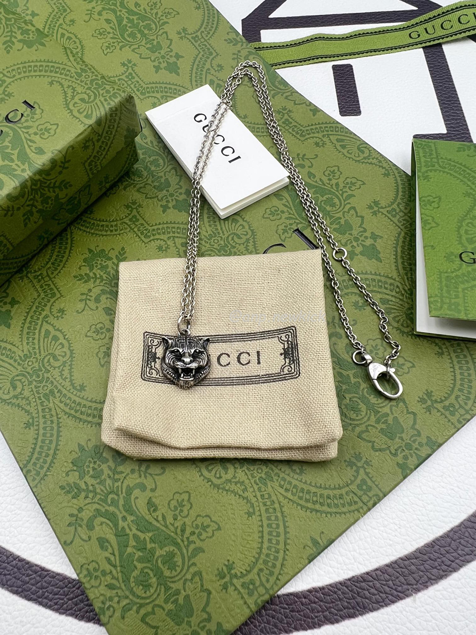 Gucci Silver Necklace With Tiger Pendant Silvery (7) - www.newkick.vip